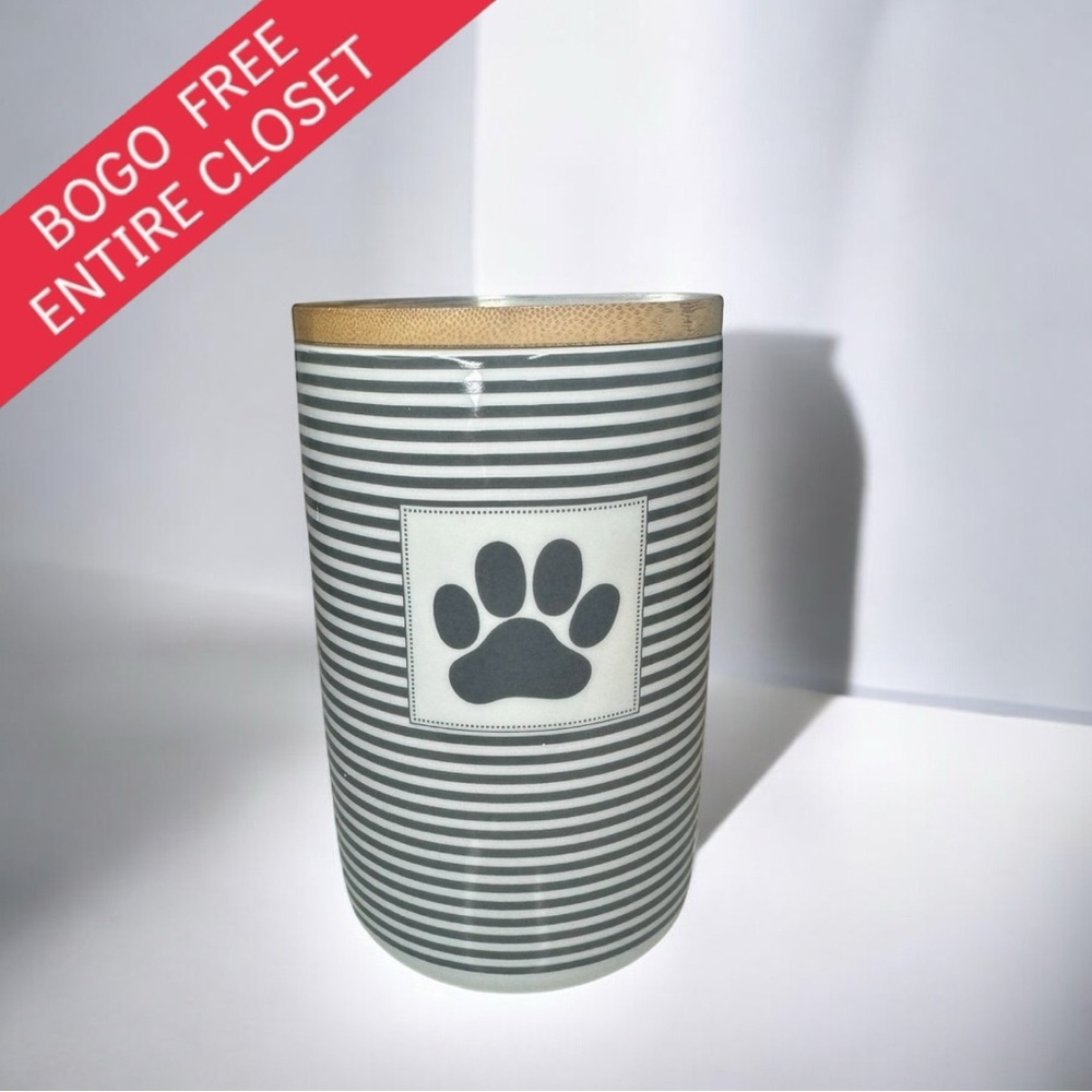 Ceramic Canister Jar with Bamboo Lid for Pet Treats 4x6.5”